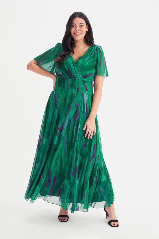 Isabelle Green Brush Float Sleeve Maxi Dress