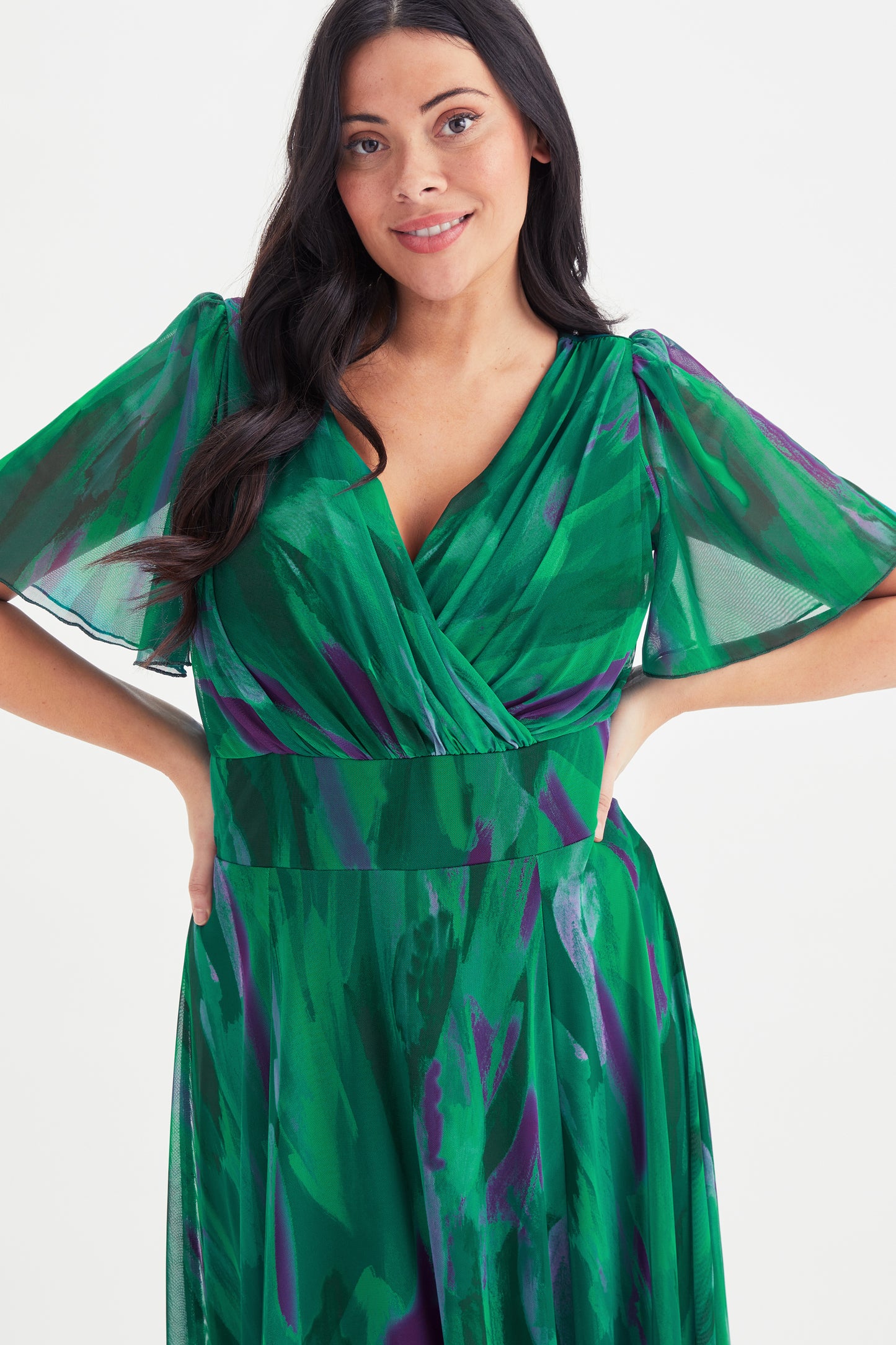 Isabelle Green Brush Float Sleeve Maxi Dress