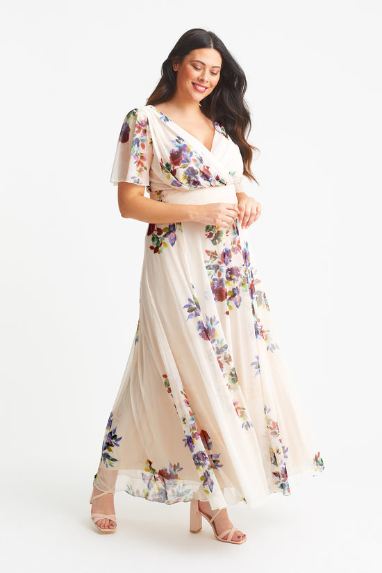 Load image into Gallery viewer, Isabelle Ivory Multi Float Sleeve Maxi Dress

