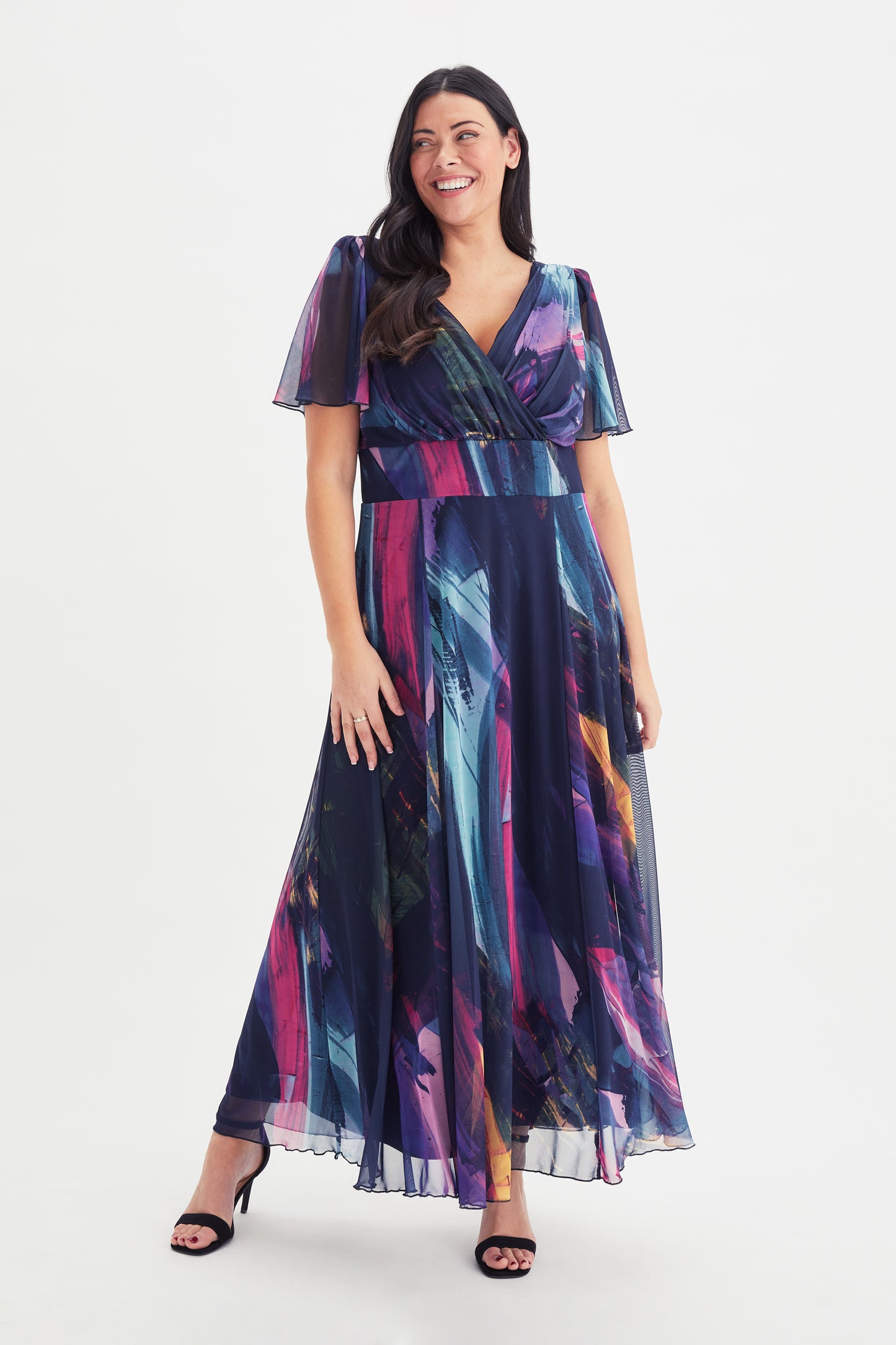 Isabelle Navy Abstract Float Sleeve Maxi Dress