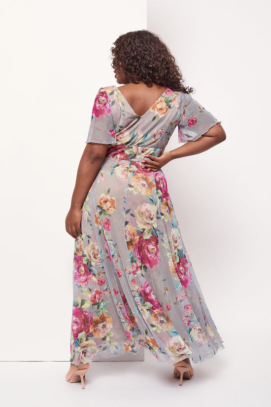 Isabelle Silver Pink Float Sleeve Maxi Dress