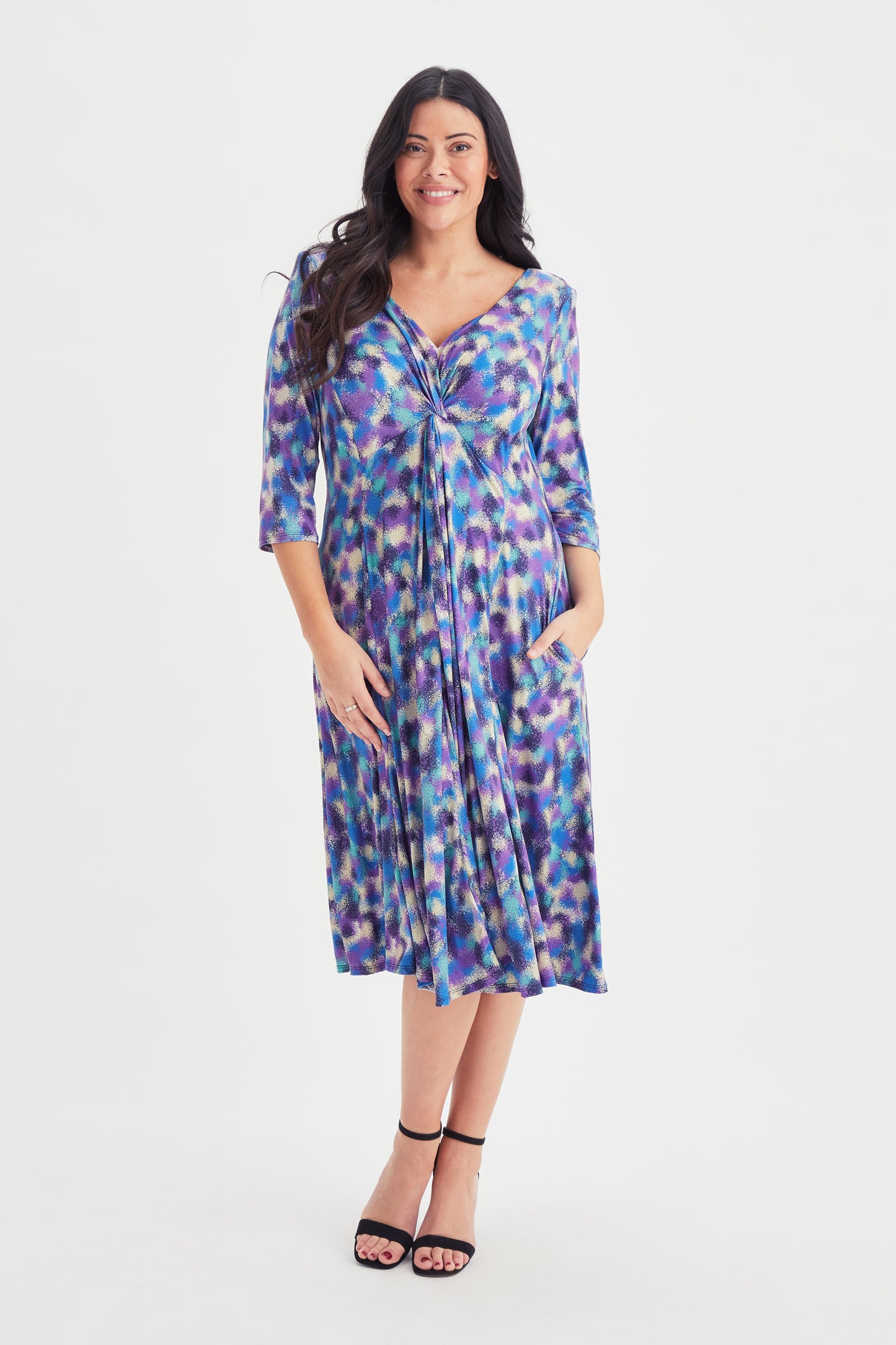 Claudia Blue Blur Peach Touch Jersey Knot Front Dress