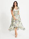Tilly Ivory Floral Print Angel Sleeve Sweetheart Dress