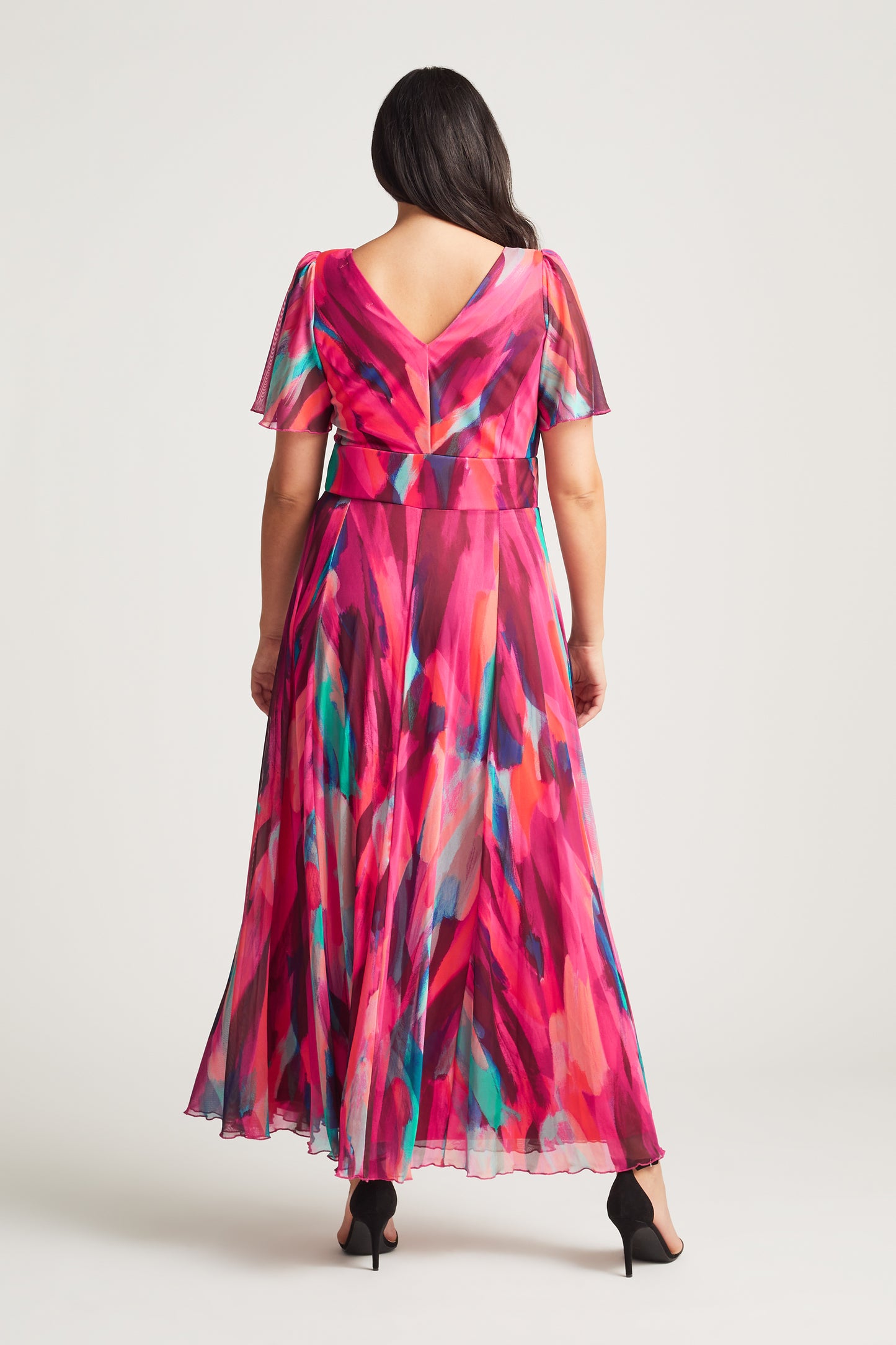 Isabelle Winter Pink Print Float Sleeve Maxi Dress