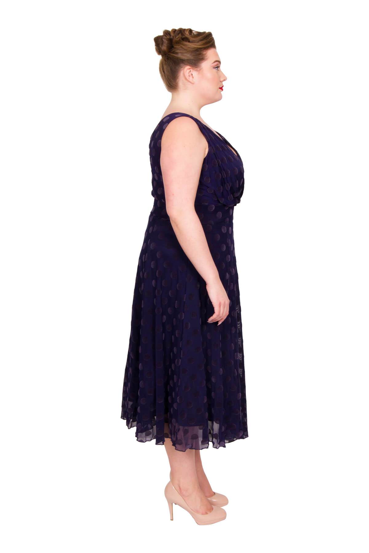 Load image into Gallery viewer, Emma Vintage Midnight Spot Midi Dress
