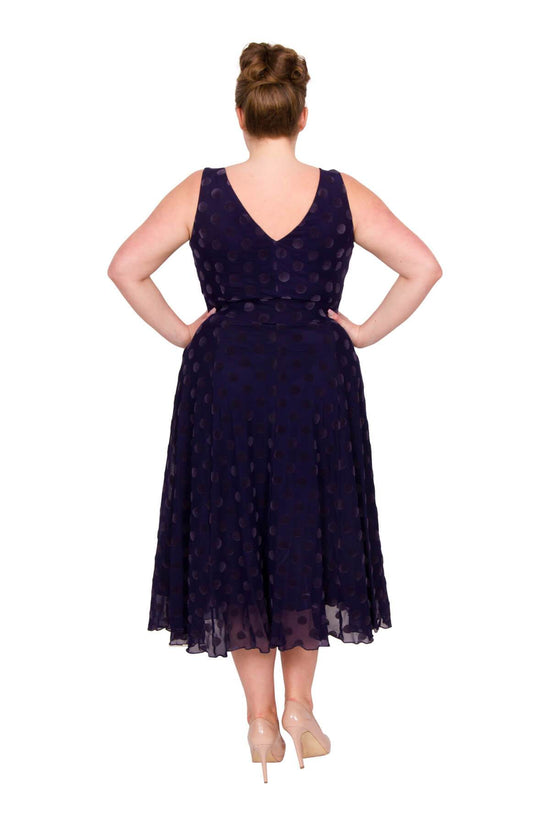 Load image into Gallery viewer, Emma Vintage Midnight Spot Midi Dress
