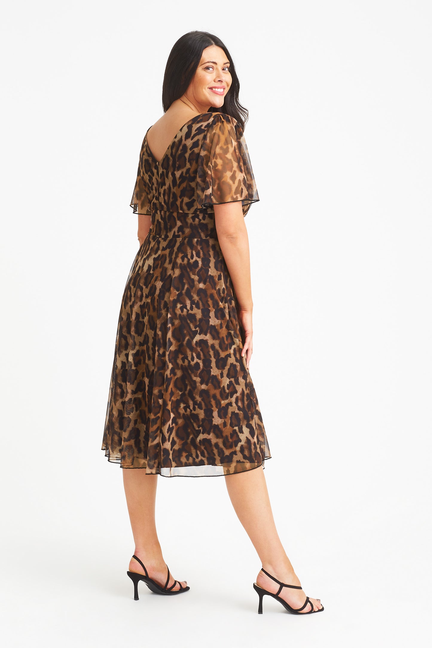 Load image into Gallery viewer, Victoria Leopard Print Angel Sleeve Mesh Midi Dress
