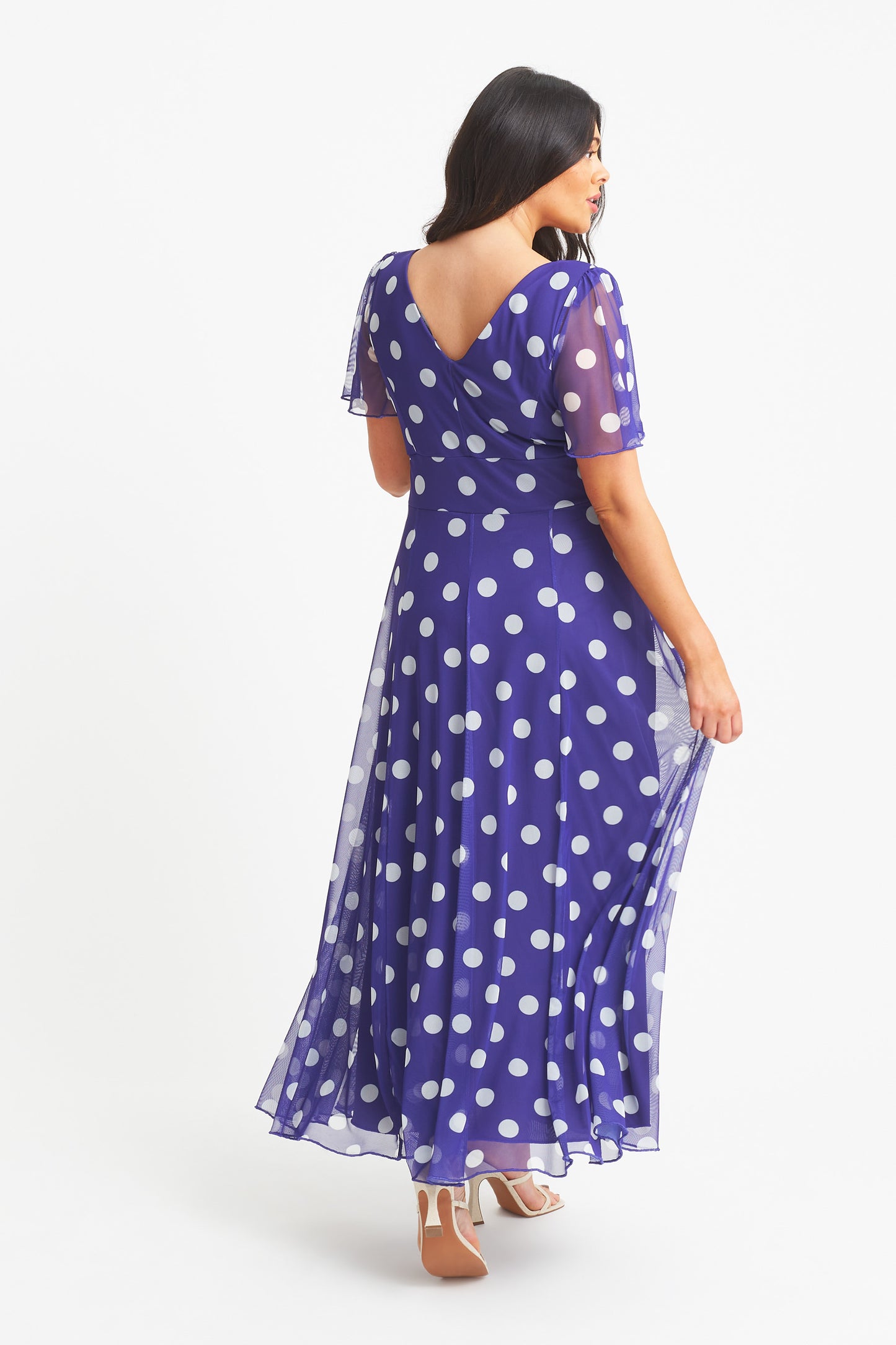 Load image into Gallery viewer, Isabelle Purple Lollidot Print Float Sleeve Maxi Dress
