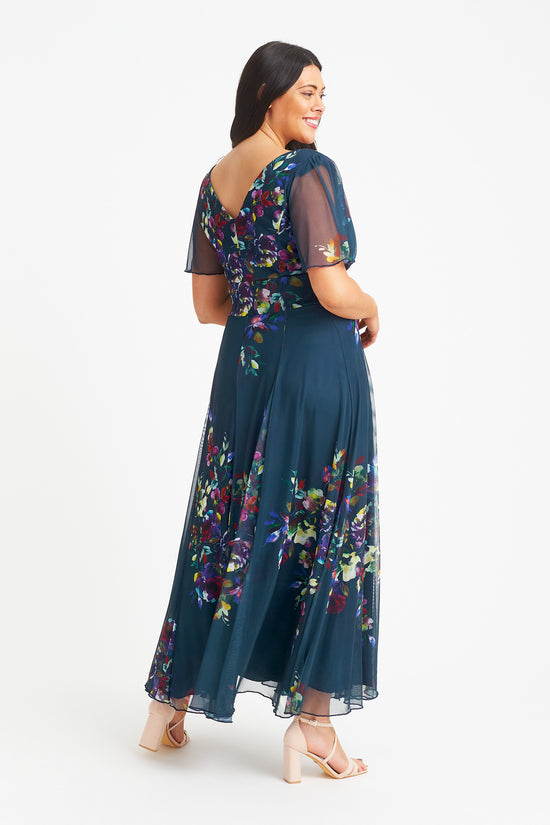 Load image into Gallery viewer, Isabelle Teal Multi Float Sleeve Maxi Dress
