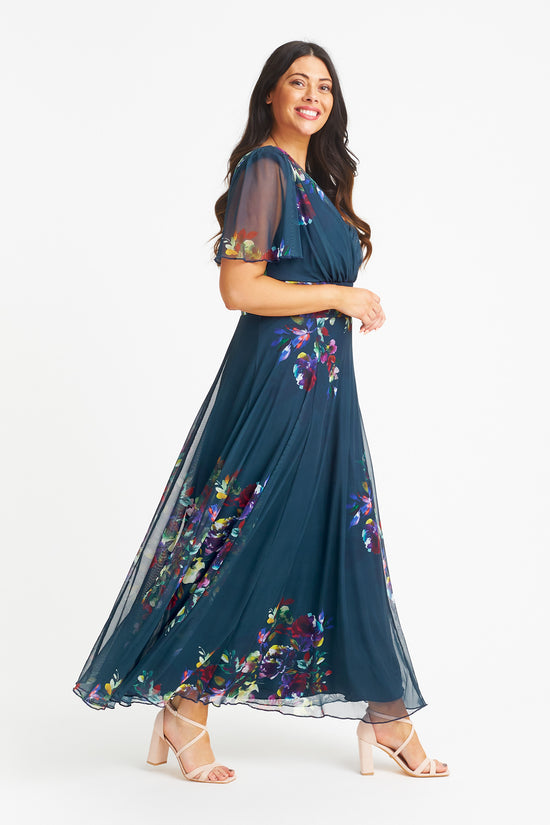 Load image into Gallery viewer, Isabelle Teal Multi Float Sleeve Maxi Dress
