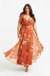 Kemi Orange Multi Print Bolero Wrap Bodice Maxi Gown
