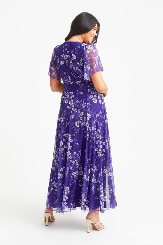 Load image into Gallery viewer, Kemi Violet Cream Print Bolero Wrap Bodice Maxi Gown
