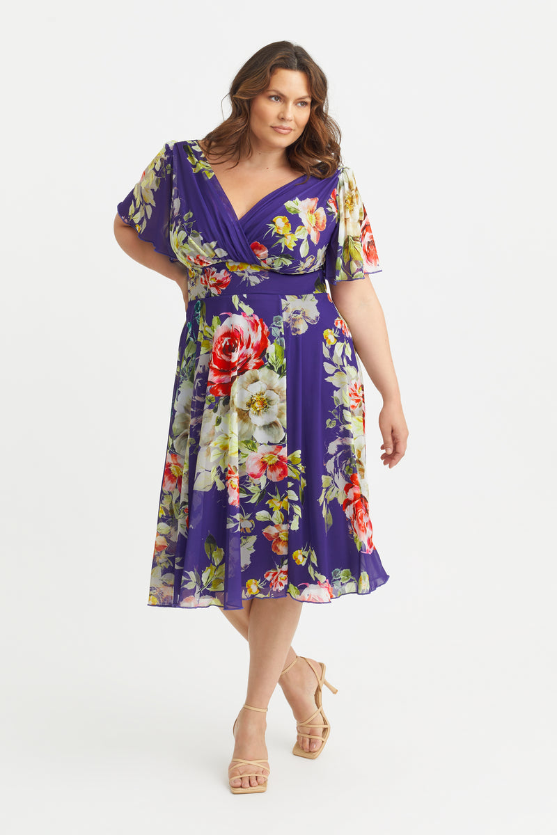 WERTHY ANGEL SLEEVE DRESSネイビーMサイズ Tilly Print Angel Sleeve Sweetheart Dress – Scarlett & Jo