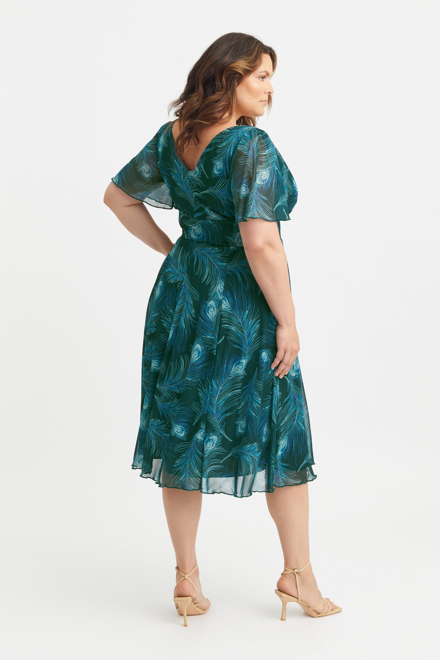 Load image into Gallery viewer, Victoria Peacock Angel Sleeve Mesh Midi Dress
