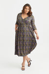 1940s Wrap Front Green Multi Midi Dress