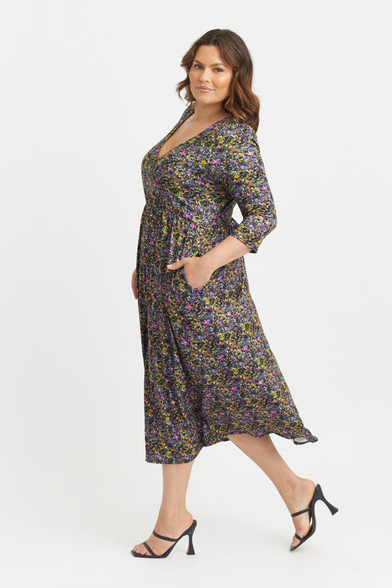 Load image into Gallery viewer, Wrap Front Multi &amp;#39;1940&amp;#39;s&amp;#39; Midi Dress
