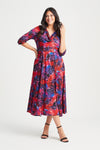 Red Blue Pink Cowl Neck '1940s' Dress