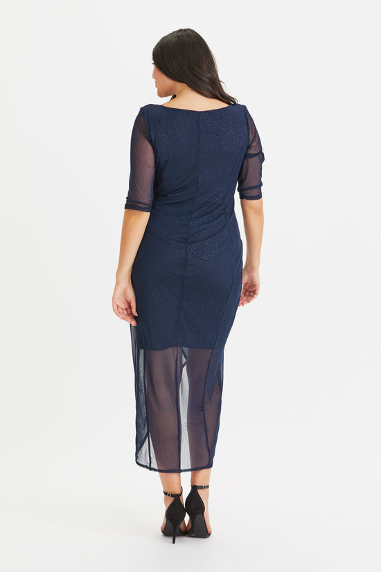 Load image into Gallery viewer, Navy Glitter Maxi Bodycon Dress
