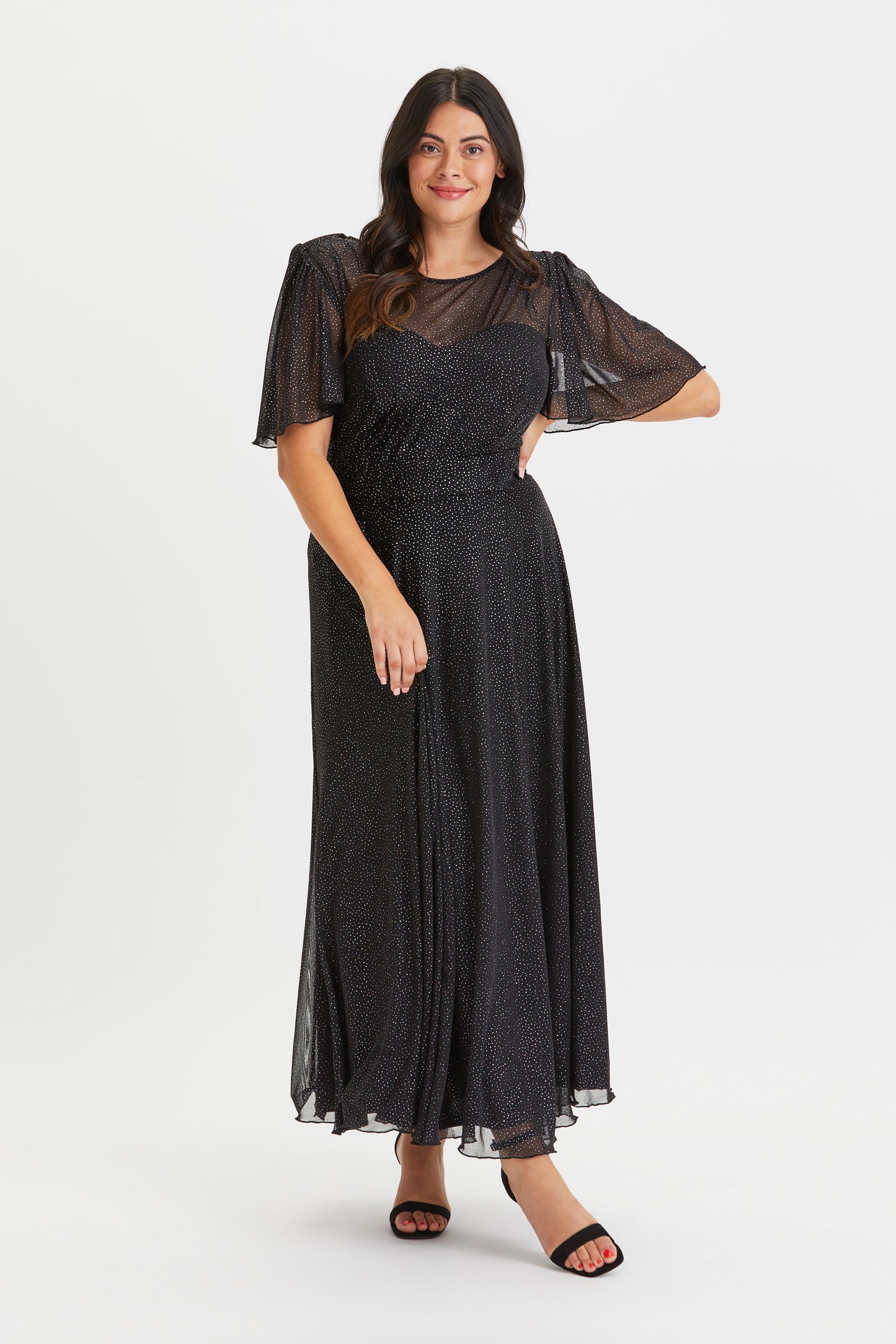 Multi Glitter Mesh Neck Maxi Gown Scarlett & Jo Multi Glitter Mesh Neck Maxi Gown Scarlett & Jo