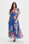 Isabelle Royal Blue Multi Float Sleeve Maxi Dress