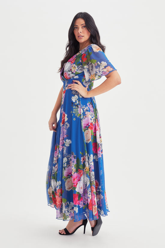 Isabelle Royal Blue Multi Float Sleeve Maxi Dress