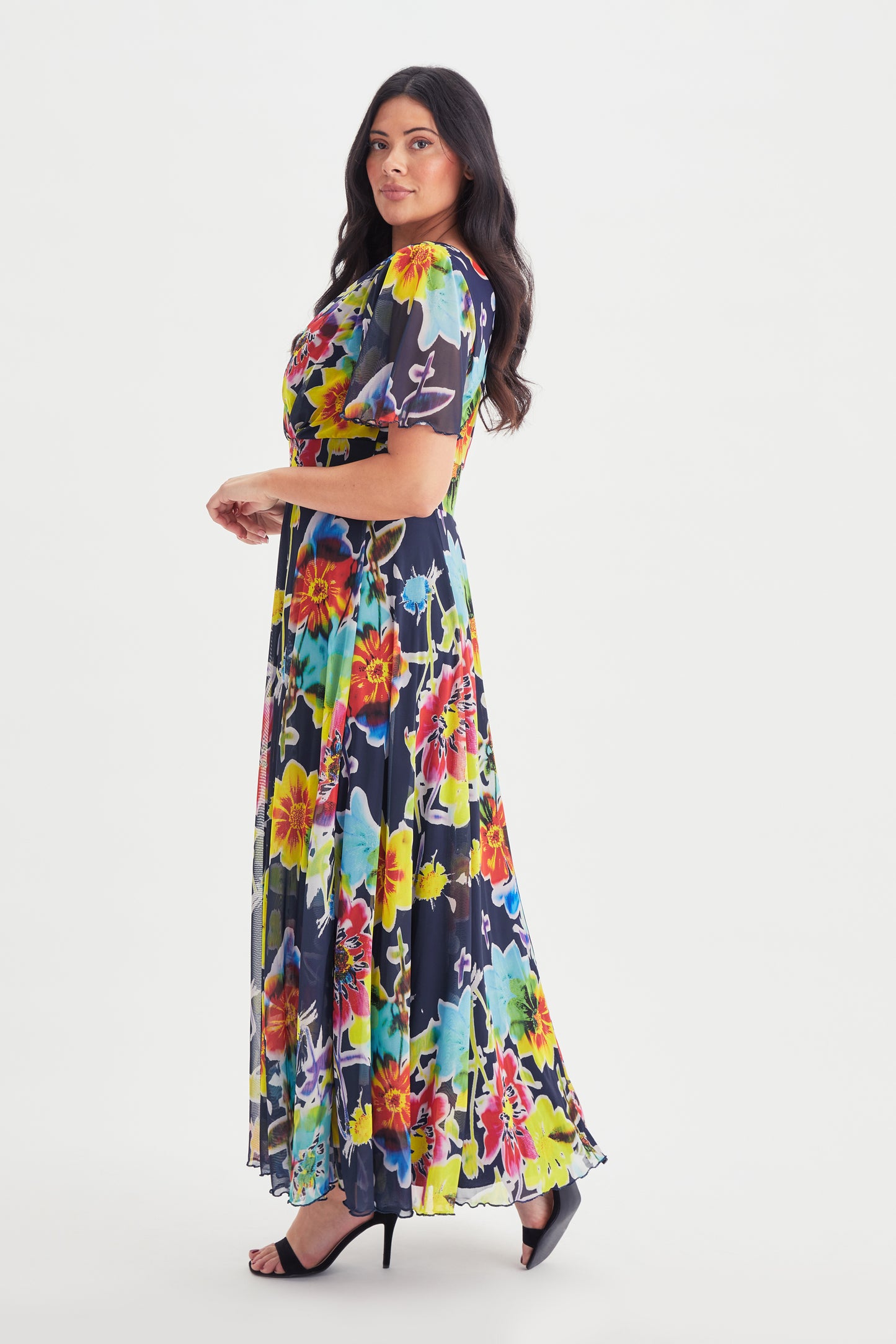 Isabelle Bright Multi Float Sleeve Maxi Dress