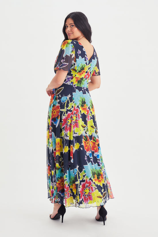 Isabelle Bright Multi Float Sleeve Maxi Dress