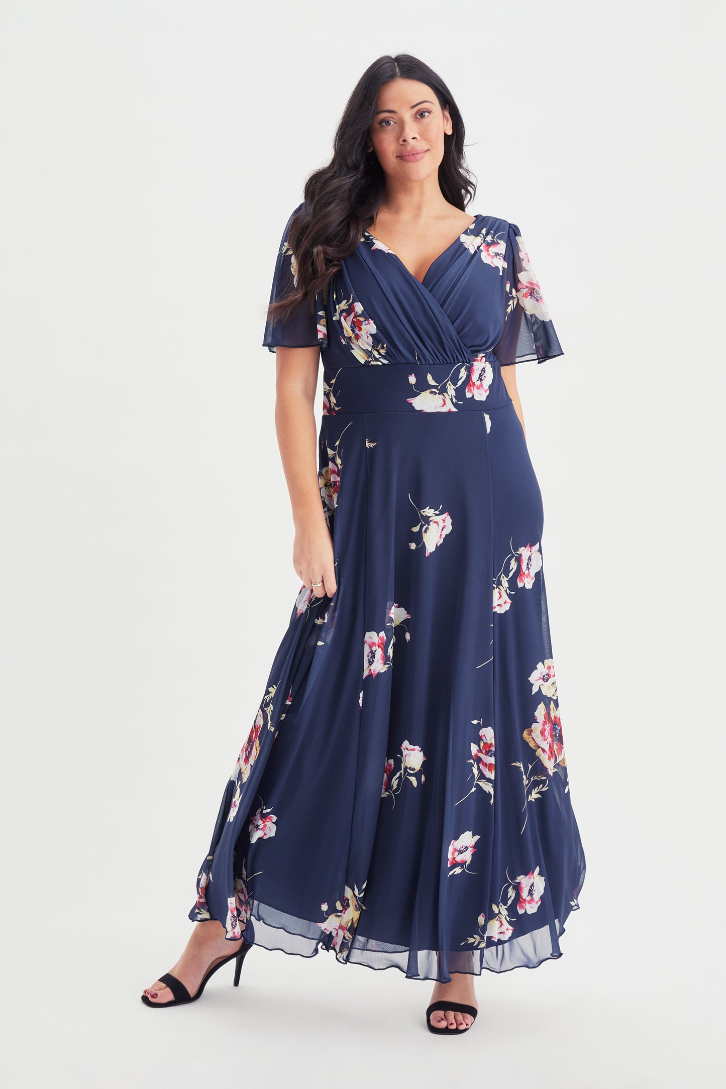 Load image into Gallery viewer, Isabelle Navy Flower Float Sleeve Maxi Dress
