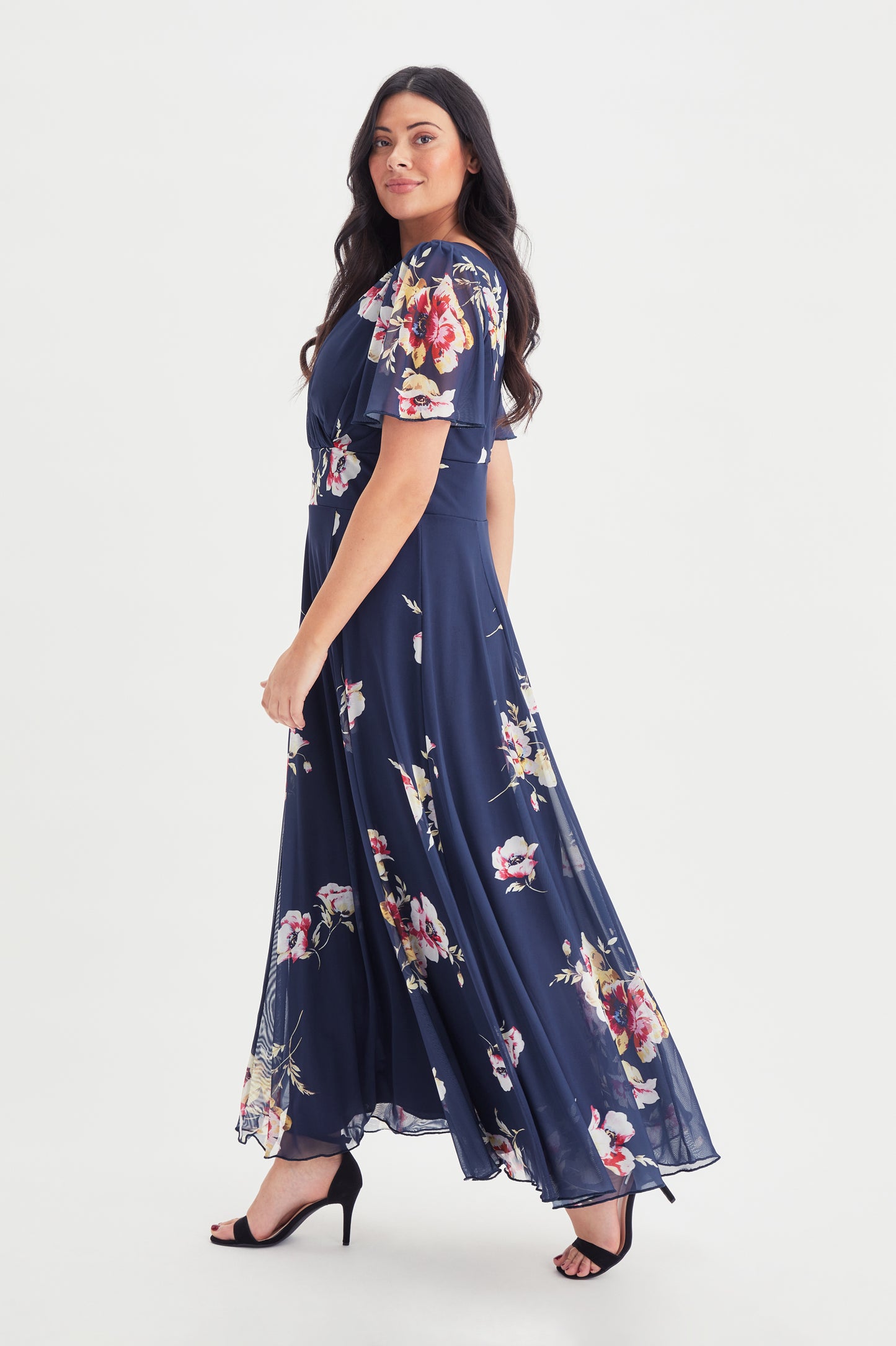 Isabelle Navy Flower Float Sleeve Maxi Dress