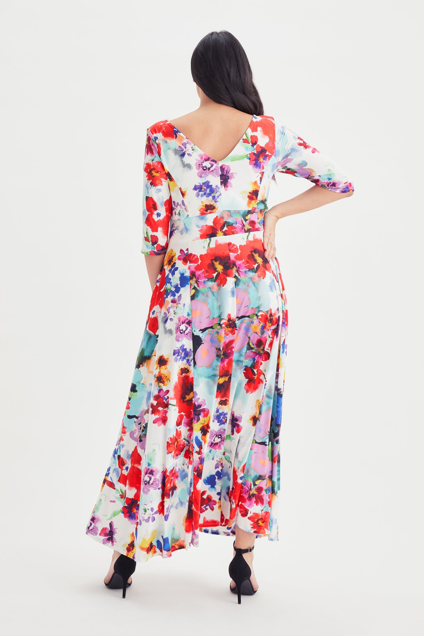 Isabella Ivory Multi Print 3/4 Sleeve Jersey Maxi Dress – Scarlett & Jo