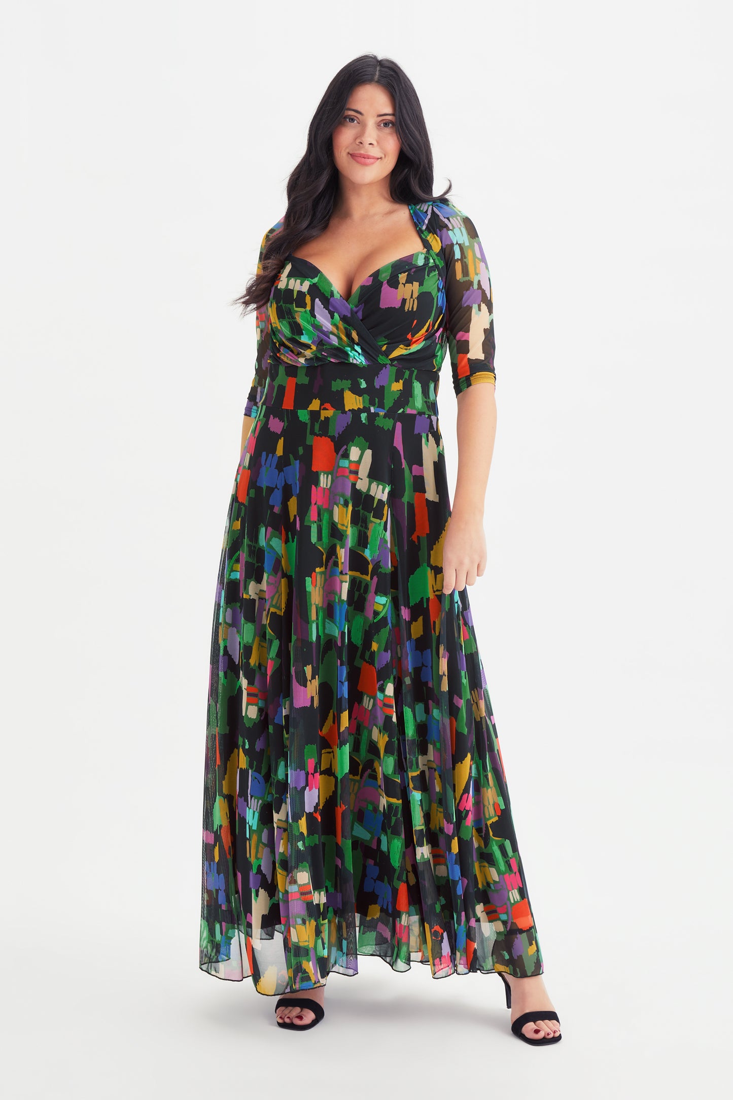 colorful mesh dress Elizabeth Black Multi Coloured Print Mesh Maxi Gown – Scarlett & Jo