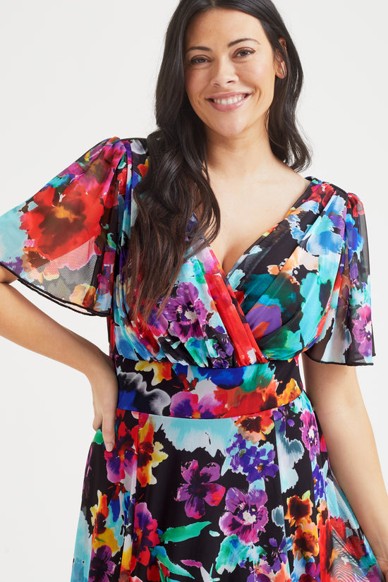 Isabelle Multi Floral Float Sleeve Maxi Dress