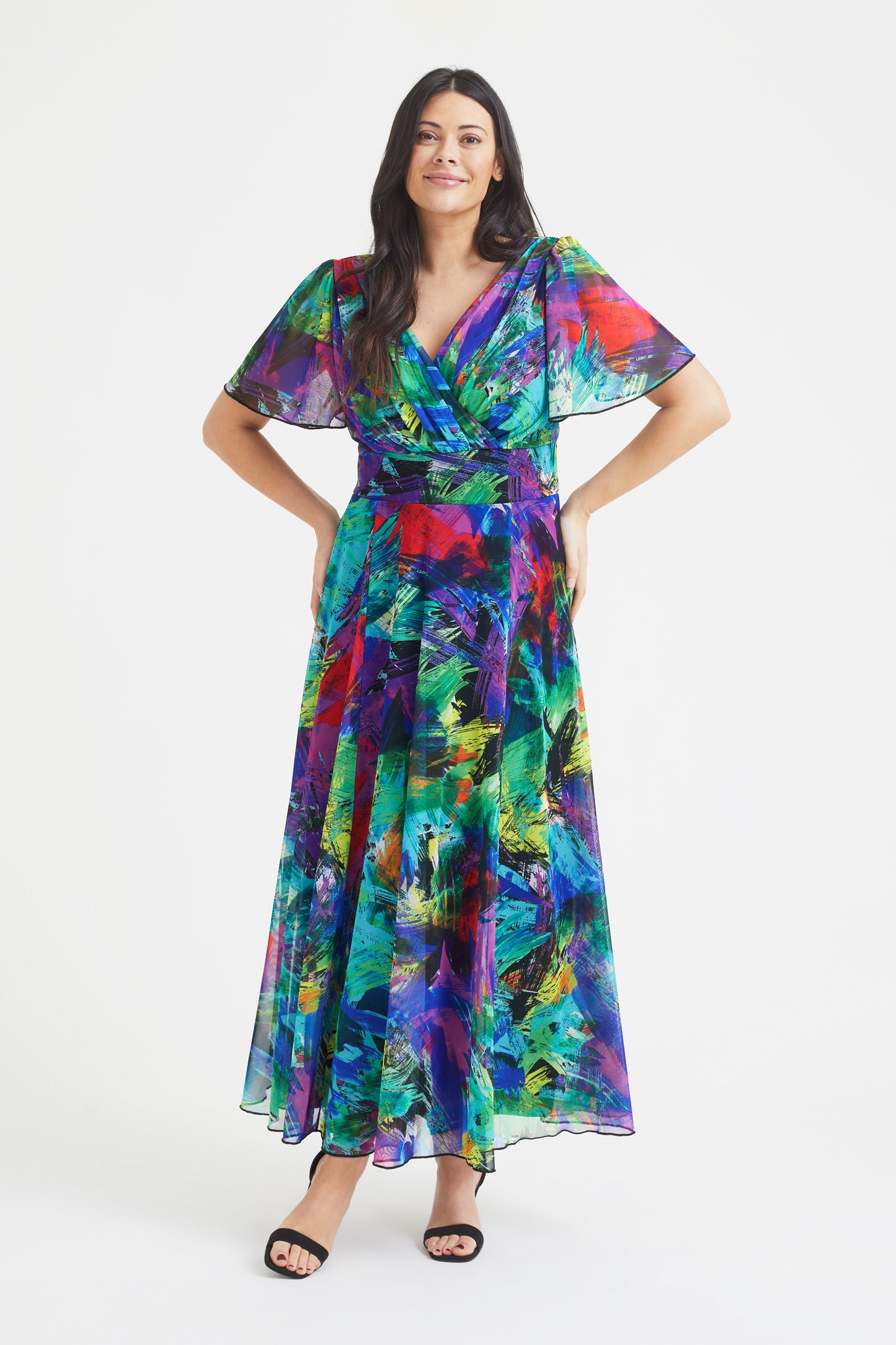 Load image into Gallery viewer, Isabelle Multi Brush Float Sleeve Maxi Dress
