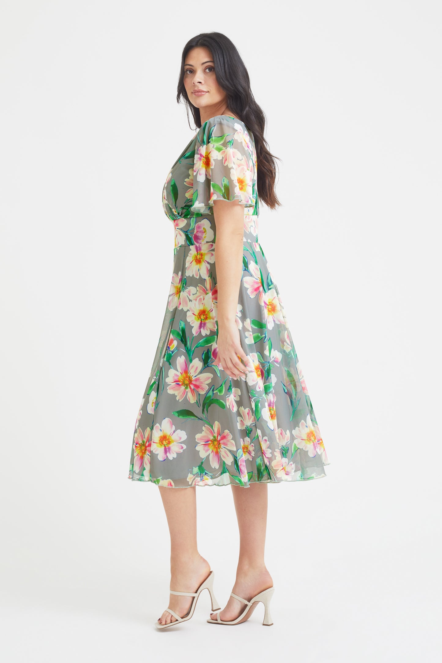 Victoria Silver Pink Angel Sleeve Mesh Midi Dress – Scarlett & Jo