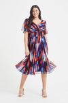 Victoria Indigo Ikat Angel Sleeve Mesh Long Midi Dress