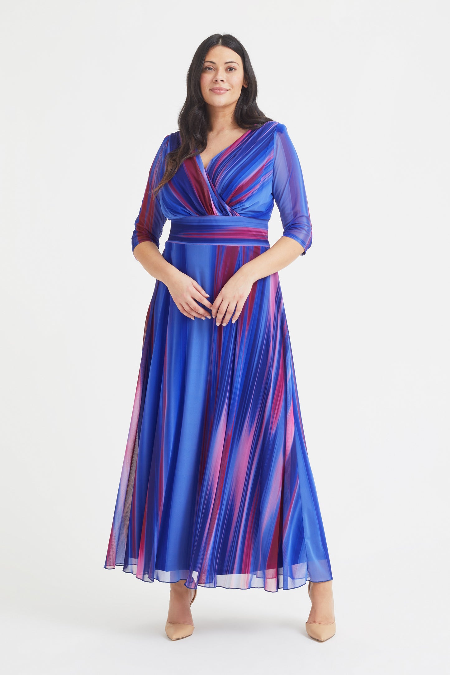 Verity Blue Ikat Print Maxi Gown