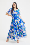 Isabelle Royal Blue Pink Float Sleeve Maxi Dress