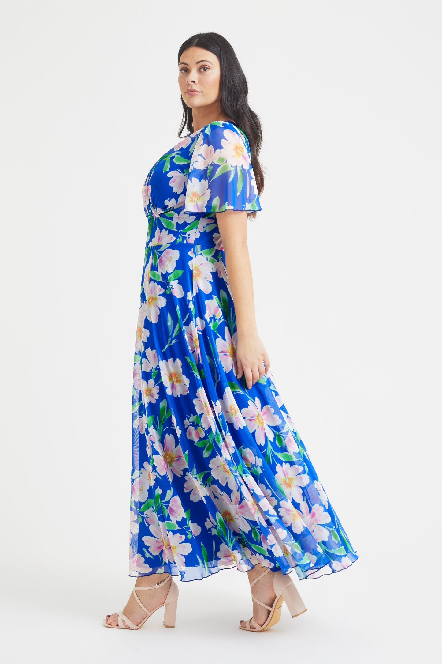 Load image into Gallery viewer, Isabelle Royal Blue Pink Float Sleeve Maxi Dress
