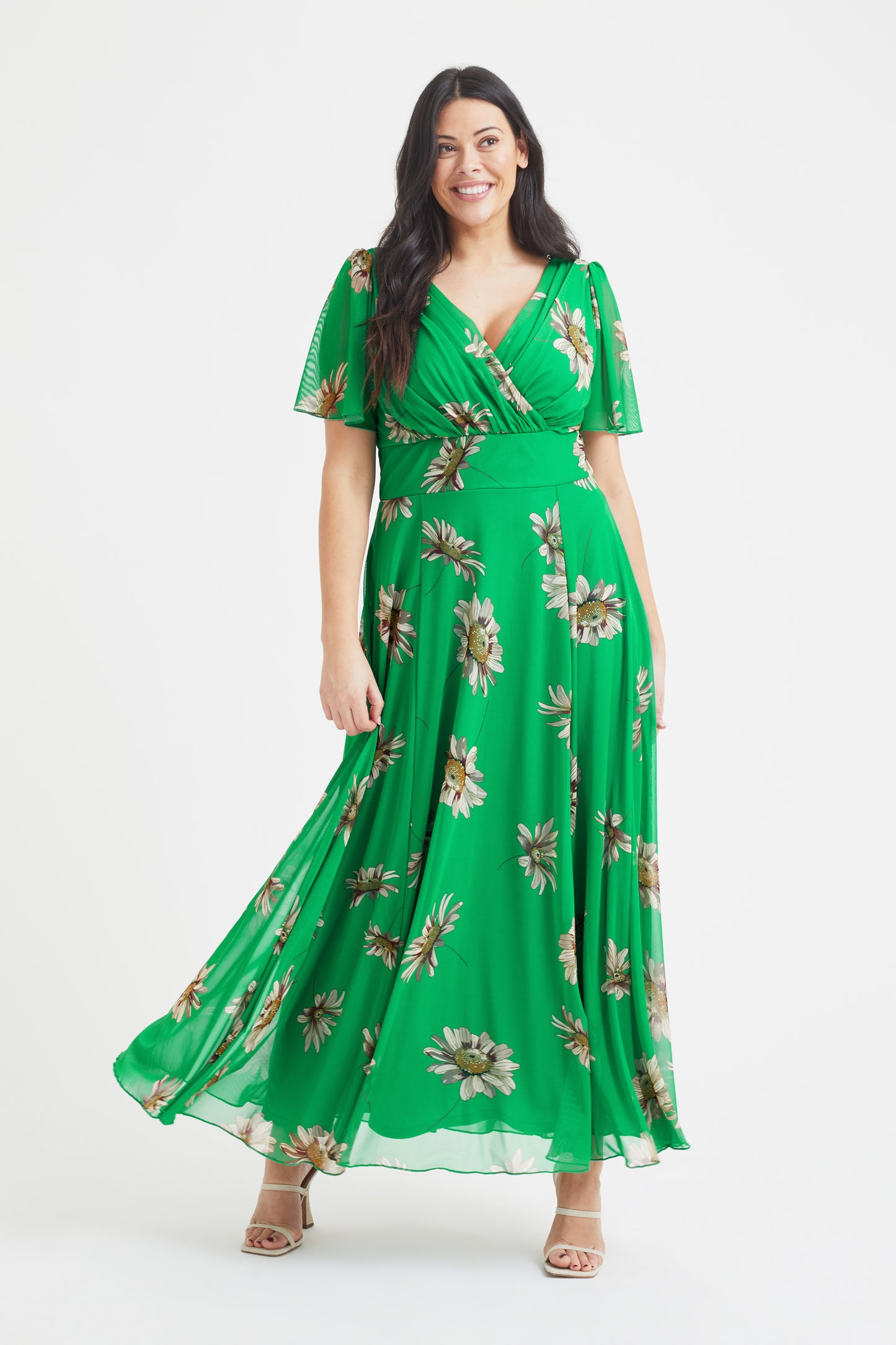 Isabelle Green Sunflower Float Sleeve Maxi Dress