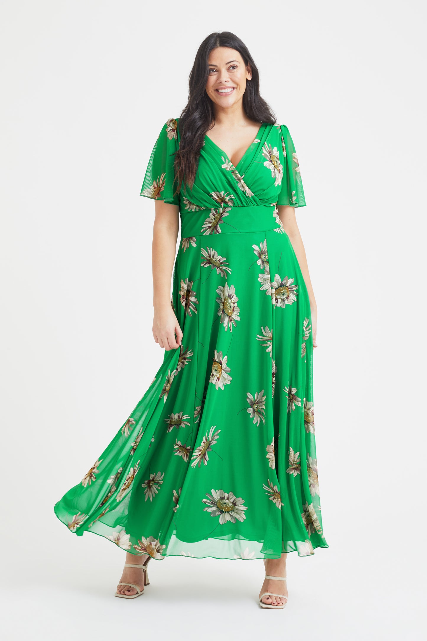Isabelle Green Sunflower Float Sleeve Maxi Dress Scarlett & Jo Isabelle Green Sunflower Float Sleeve Maxi Dress Scarlett & Jo