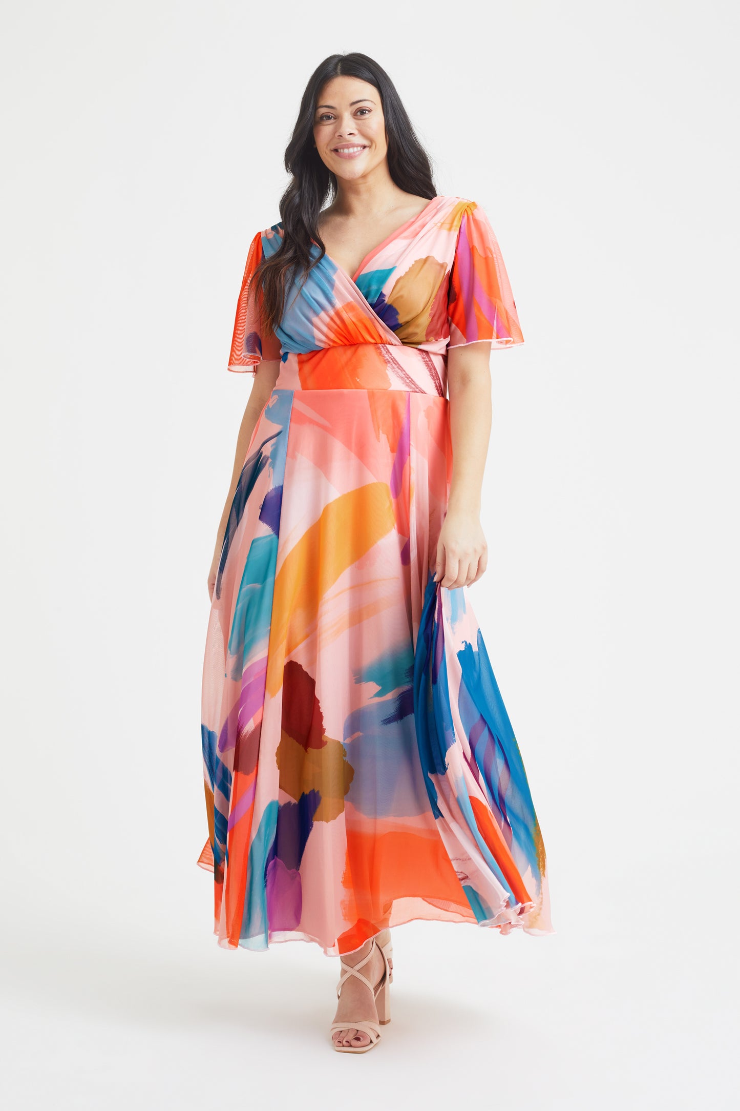 Isabelle Peach Multi Float Sleeve Maxi Dress