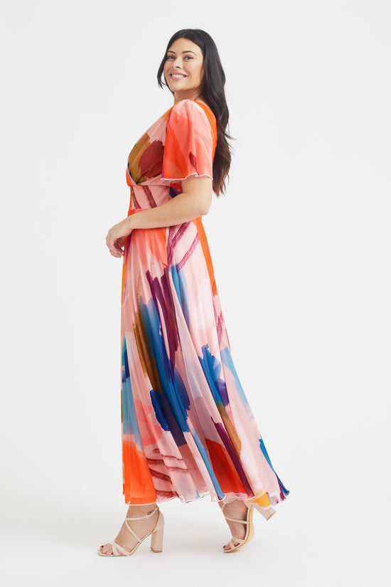 Load image into Gallery viewer, Isabelle Peach Multi Float Sleeve Maxi Dress
