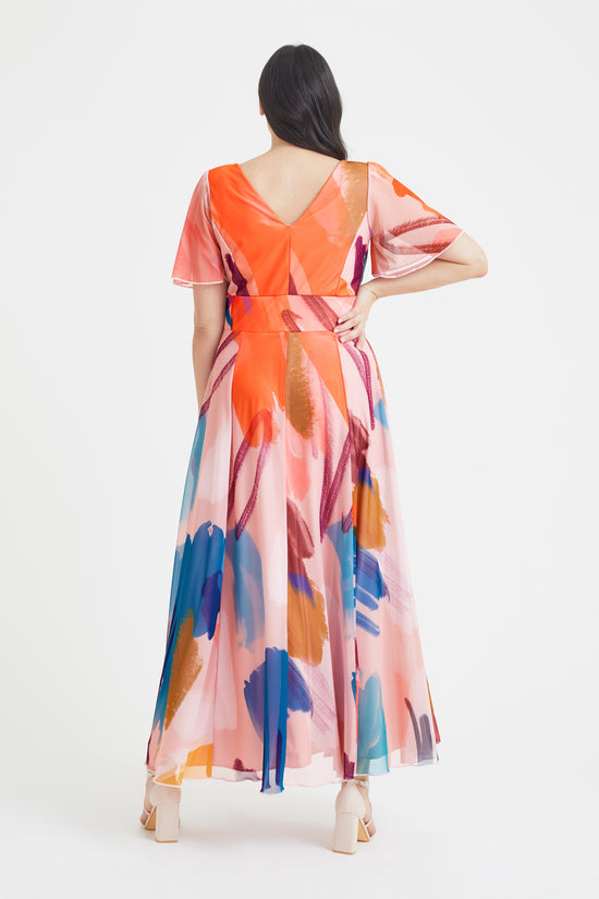 Load image into Gallery viewer, Isabelle Peach Multi Float Sleeve Maxi Dress
