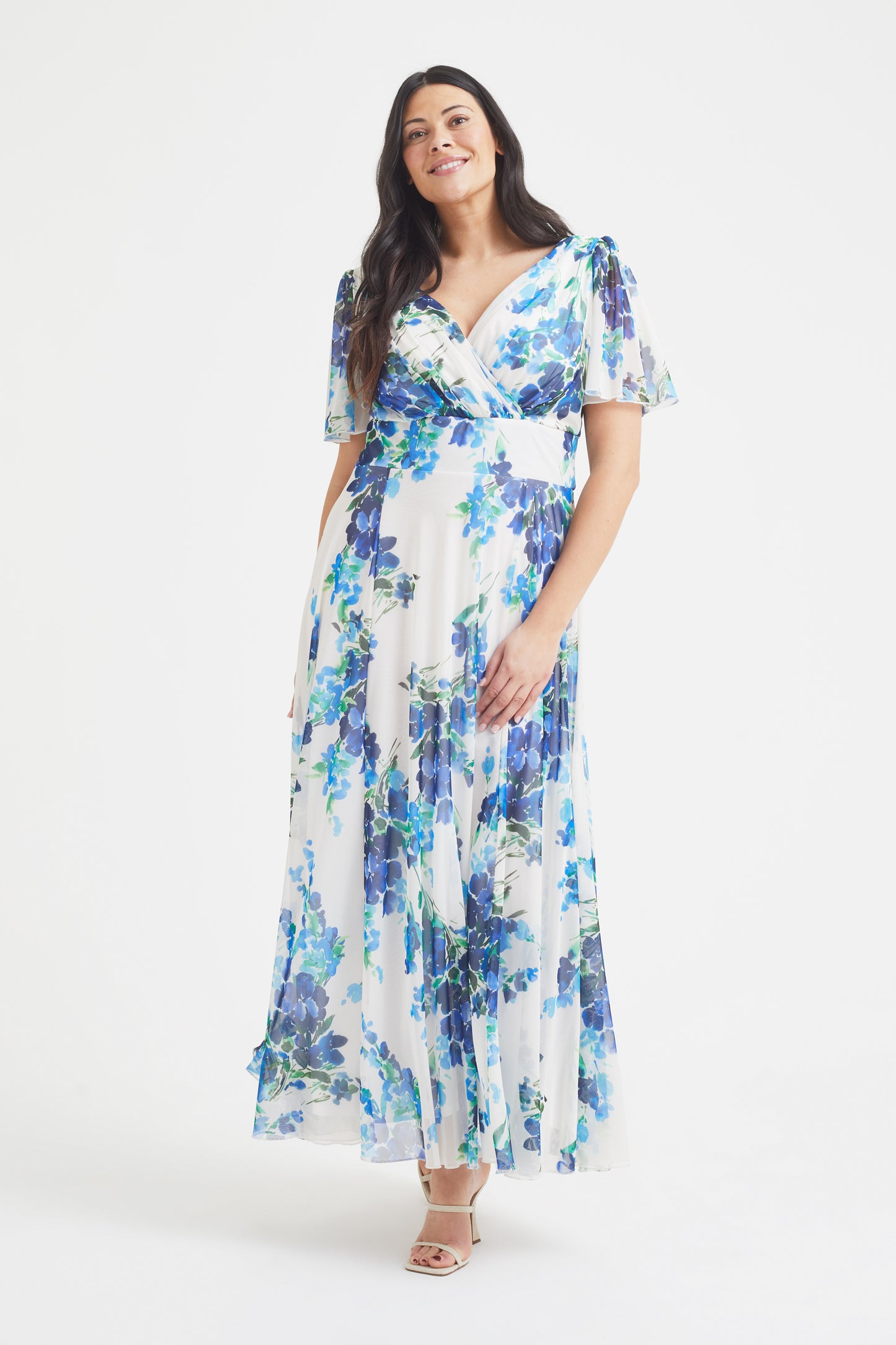 Load image into Gallery viewer, Isabelle Ivory Blue Float Sleeve Maxi Dress

