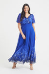 Isabelle Blue Border Floral Float Sleeve Maxi Dress