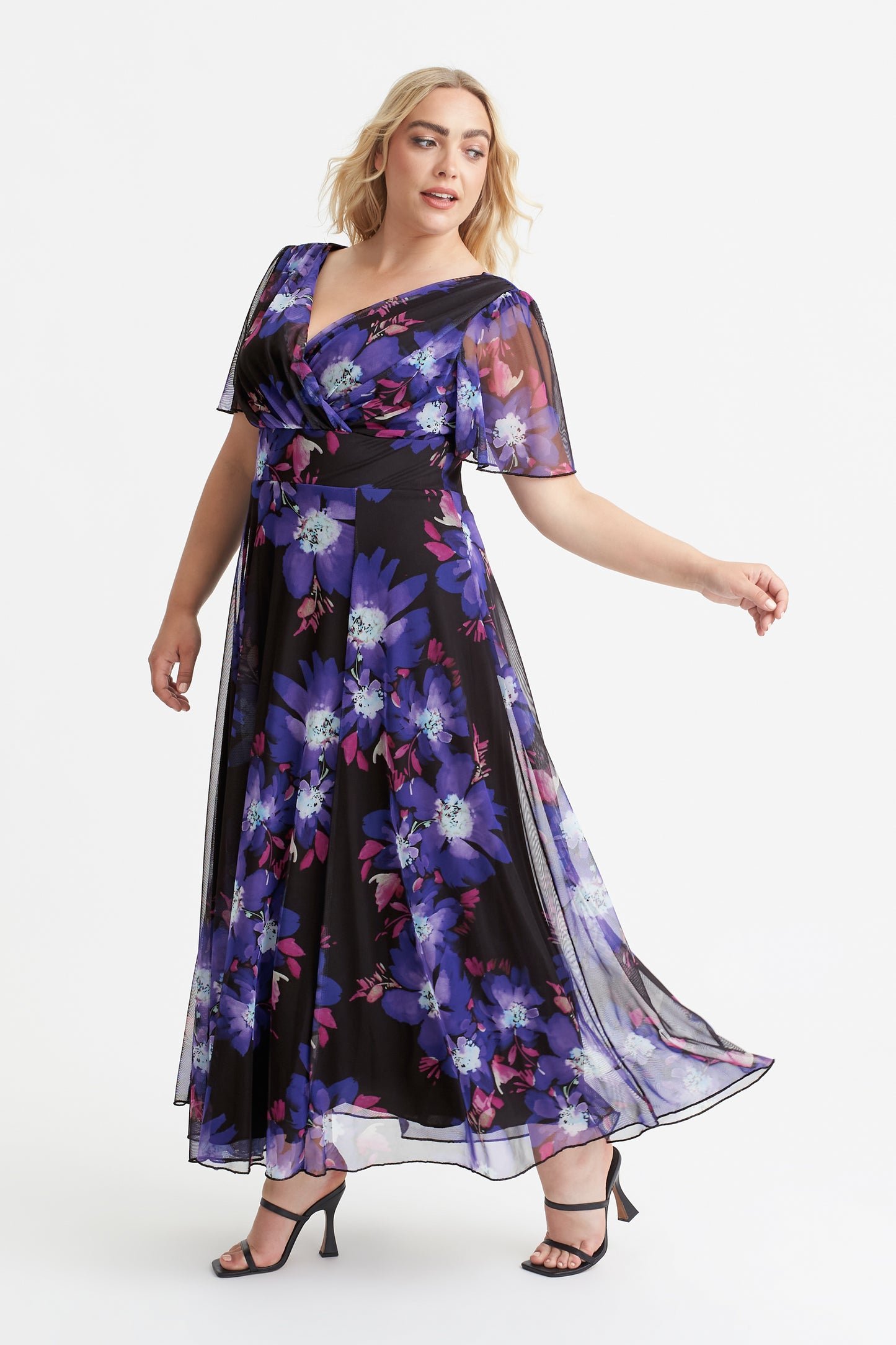 Isabelle Black Purple Print Float Sleeve Maxi Dress – Scarlett & Jo