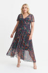 Tilly Blue Floral Print Angel Sleeve Sweetheart Dress