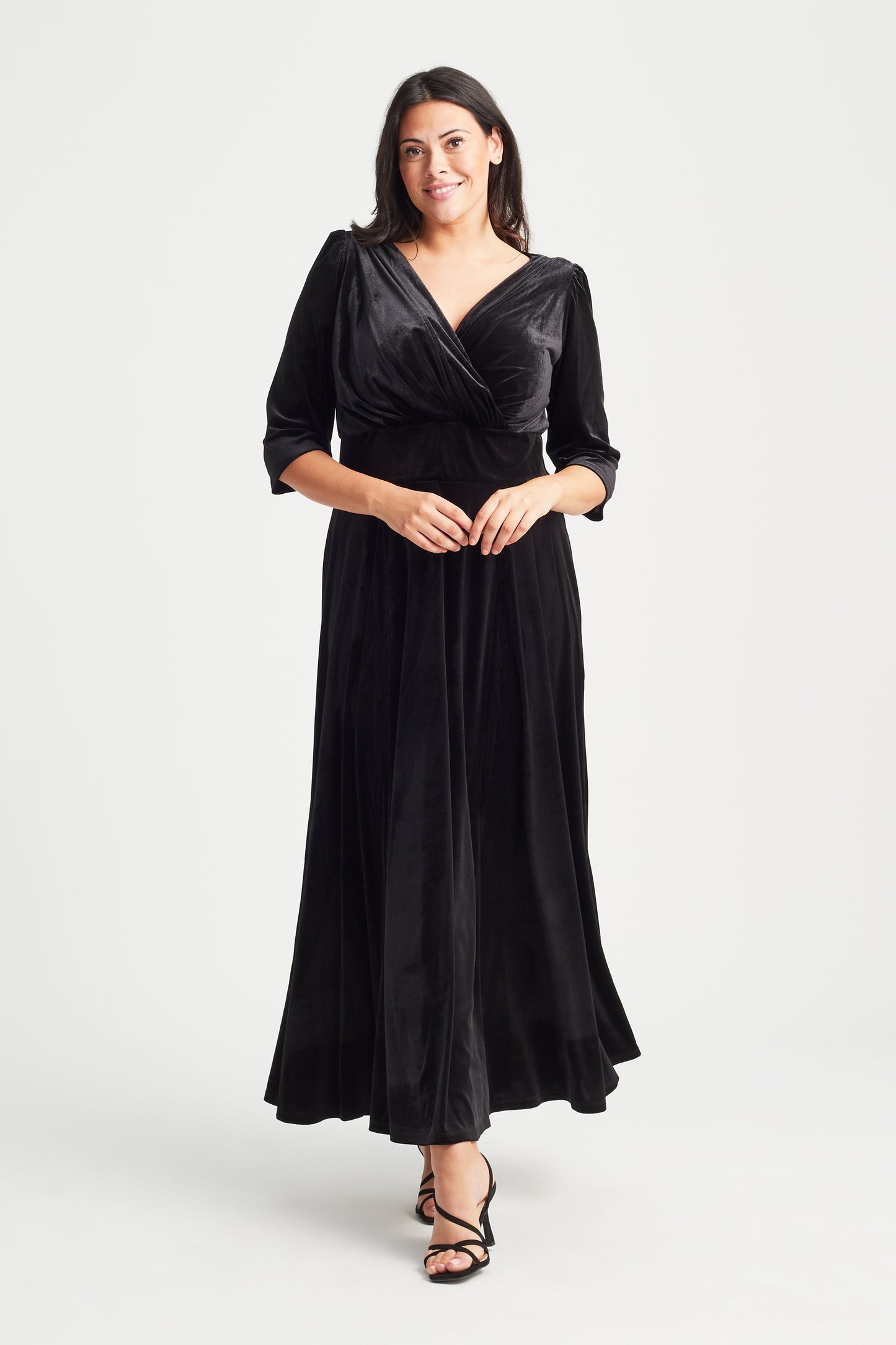 black velvet maxi dress plus size Yours London Women's Plus Size Black Velvet Knot Maxi Dress Size 18