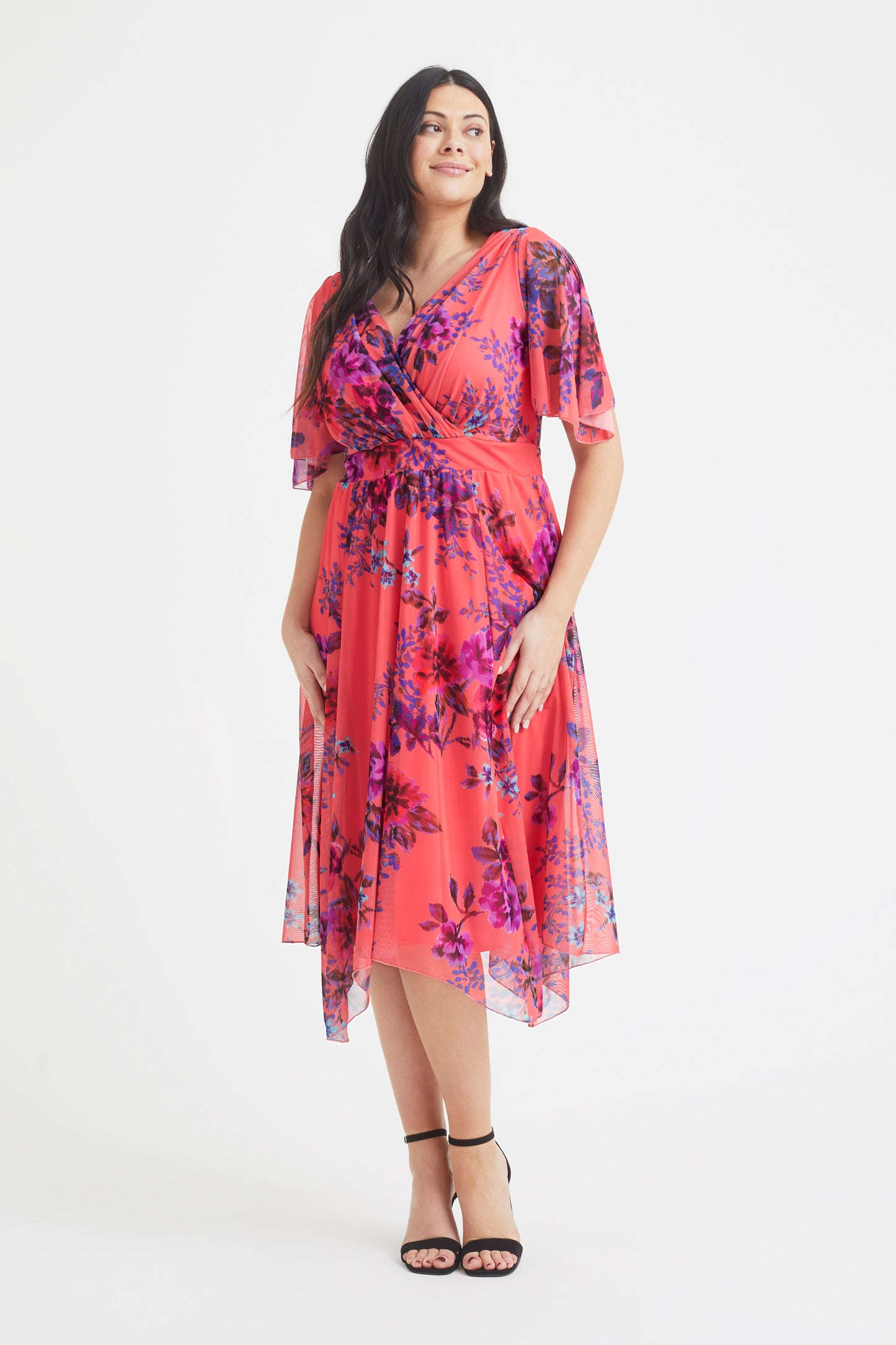 Julie Coral Multi Hanky Hem Dress 