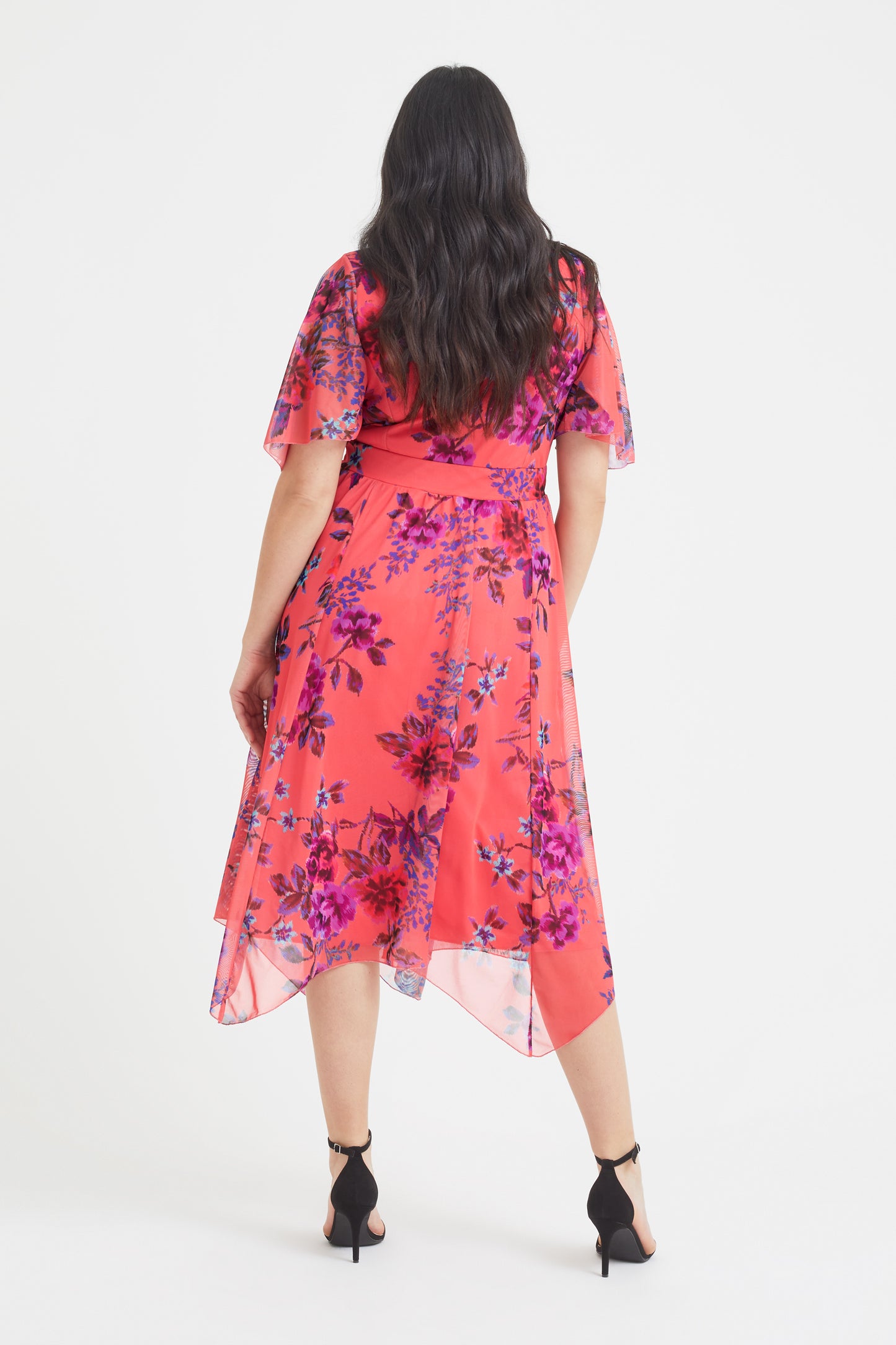Julie Coral Multi Hanky Hem Dress 